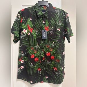 💕5/$15 Men's Black Tropical Holiday Print Shirt, NEW